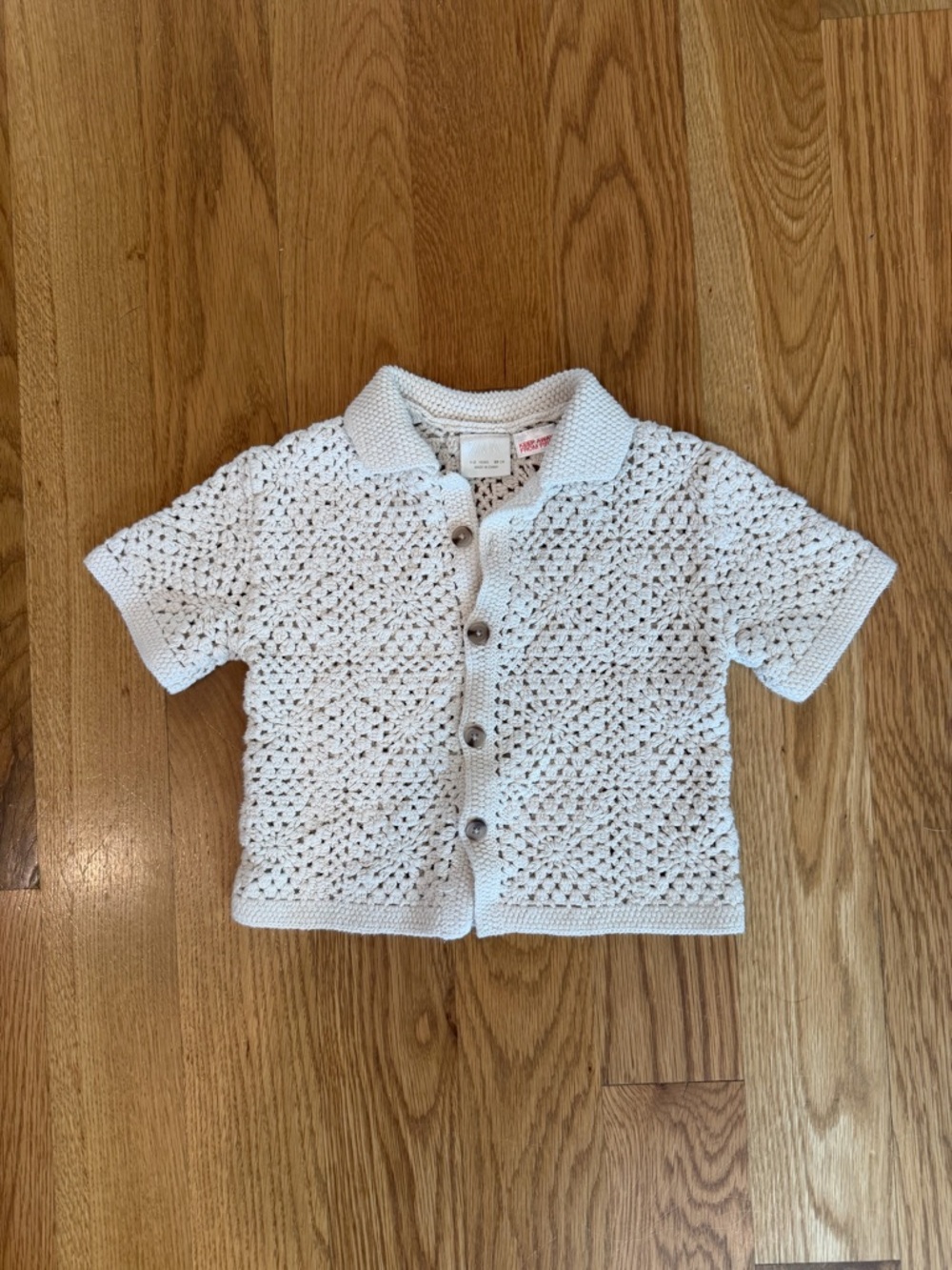 Zara Off-White Crochet Button-Down Polo Top
